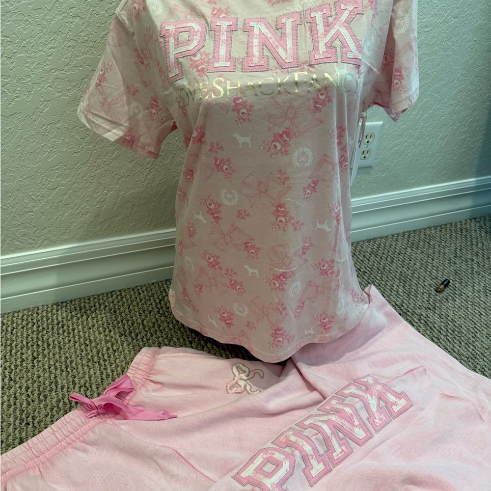 LOVESHACKFANCY & VS PINK COLLOAB. CREW SWEATSHIRT & SWEATPANTS 2PC SET XS-L NWT - Picture 7 of 8